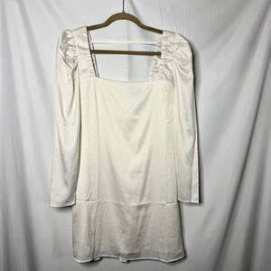 DANIELLE BERNSTEIN Long Sleeve Square Neck Satin Dress L Ivory